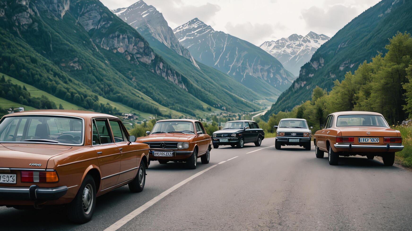 Car on road with mountain landscape photo