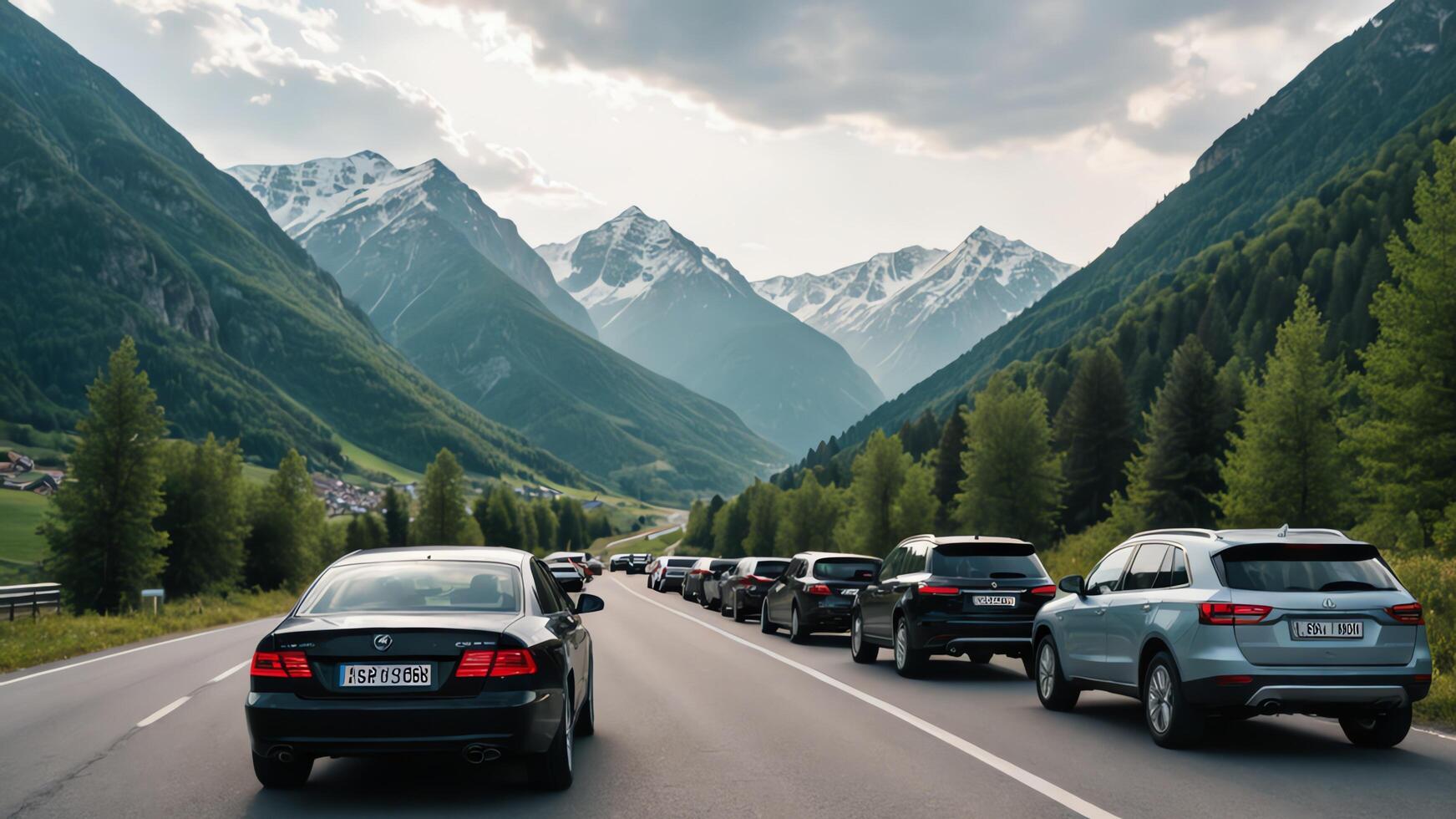 cars driving on a highway in the mountains photo
