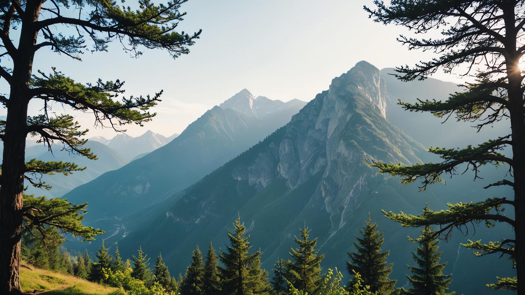 a view of the mountains from a mountain top photo