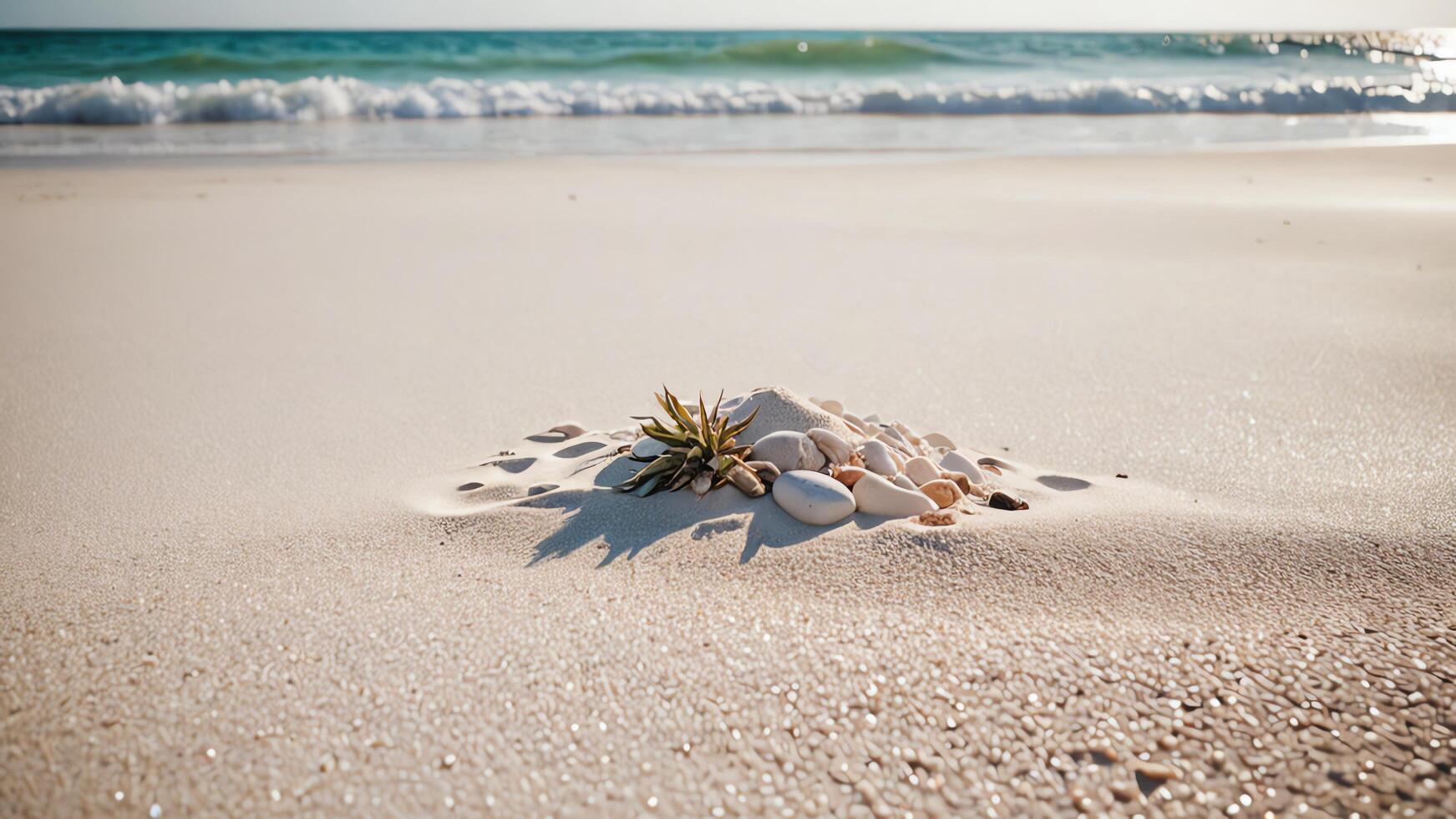 gold starfish on the beach with christmas decorations photo