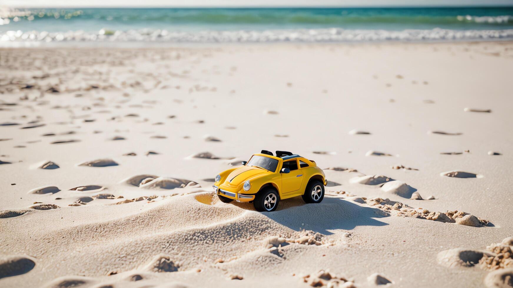 a toy on the beach with the ocean in the background photo