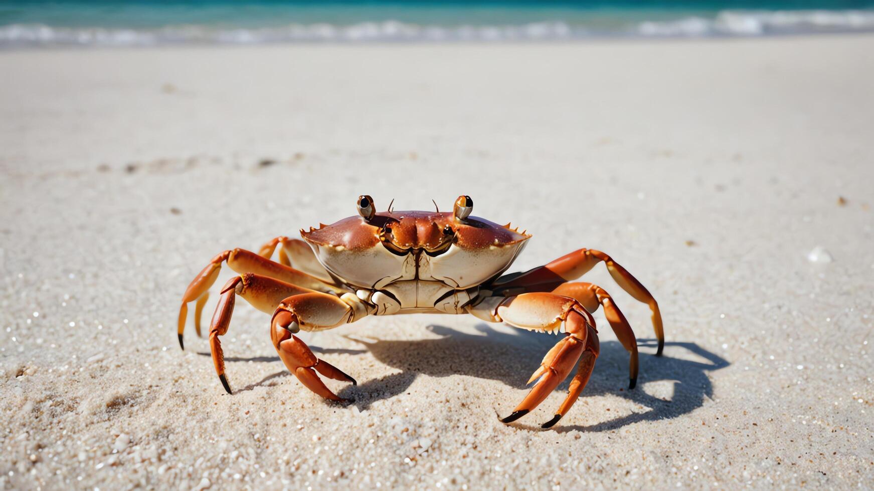 a crab walking on the beach near the ocean photo