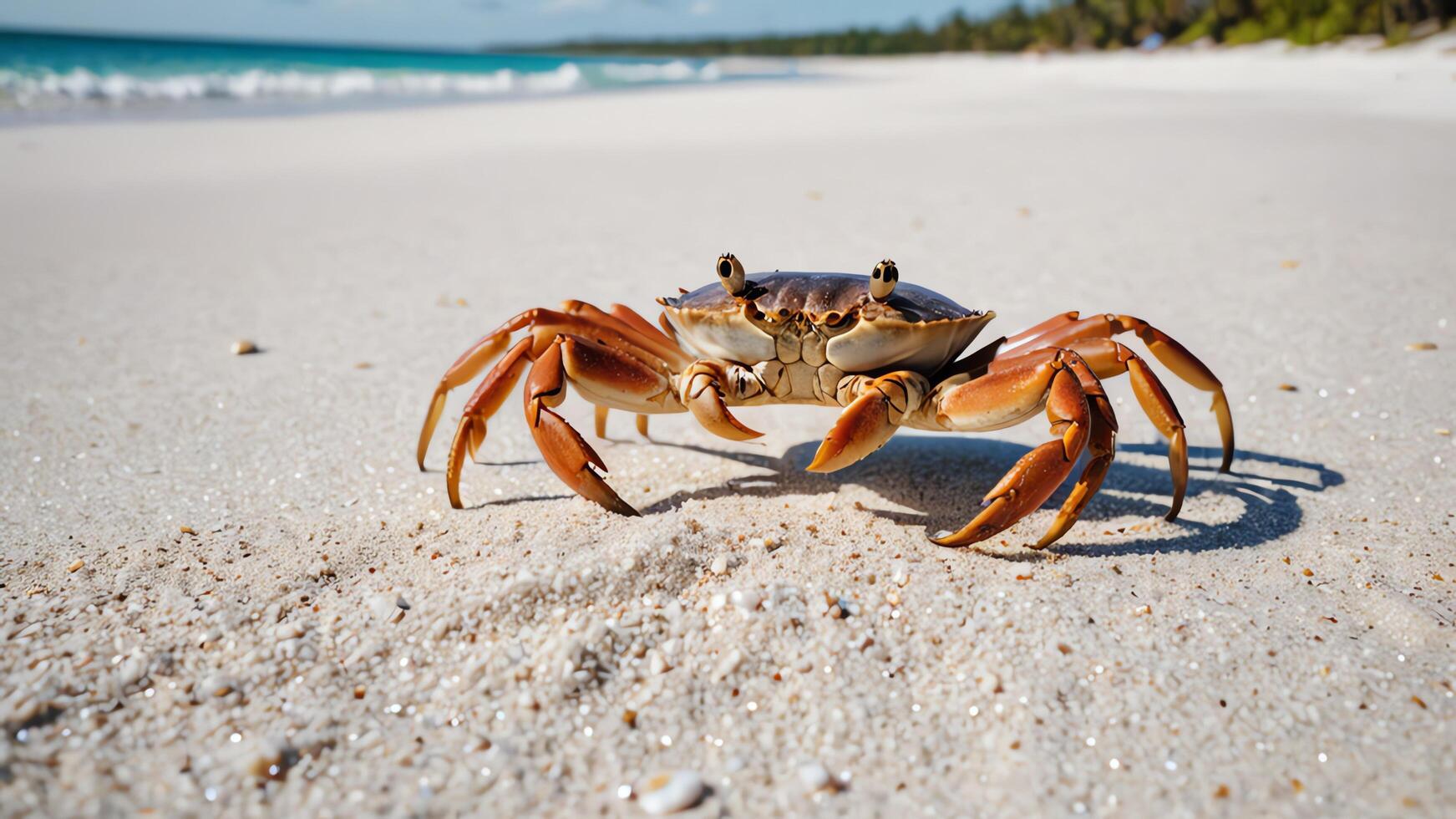 a crab walking on the beach near the ocean photo
