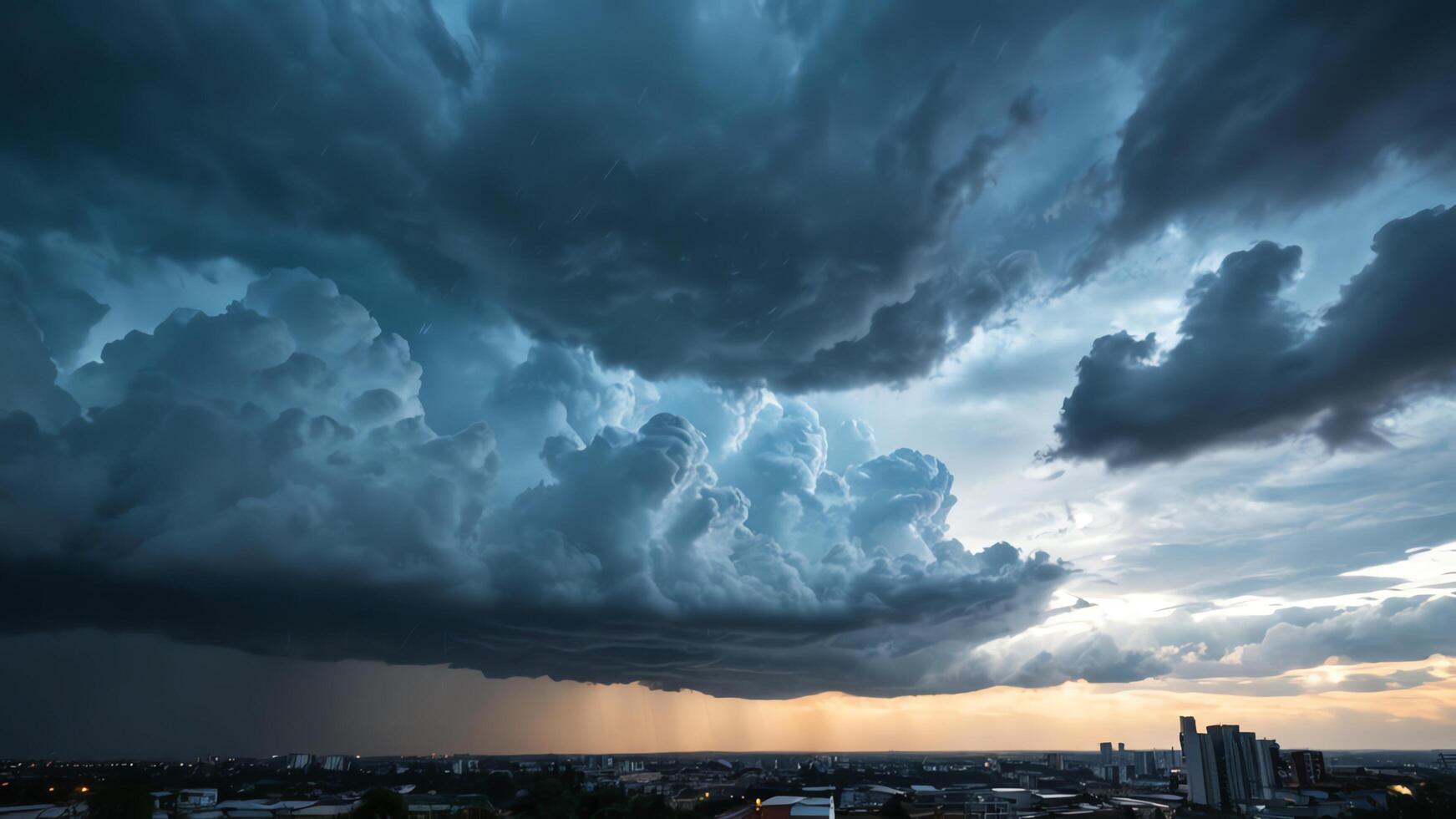 a large storm rain cloud is seen over a city photo