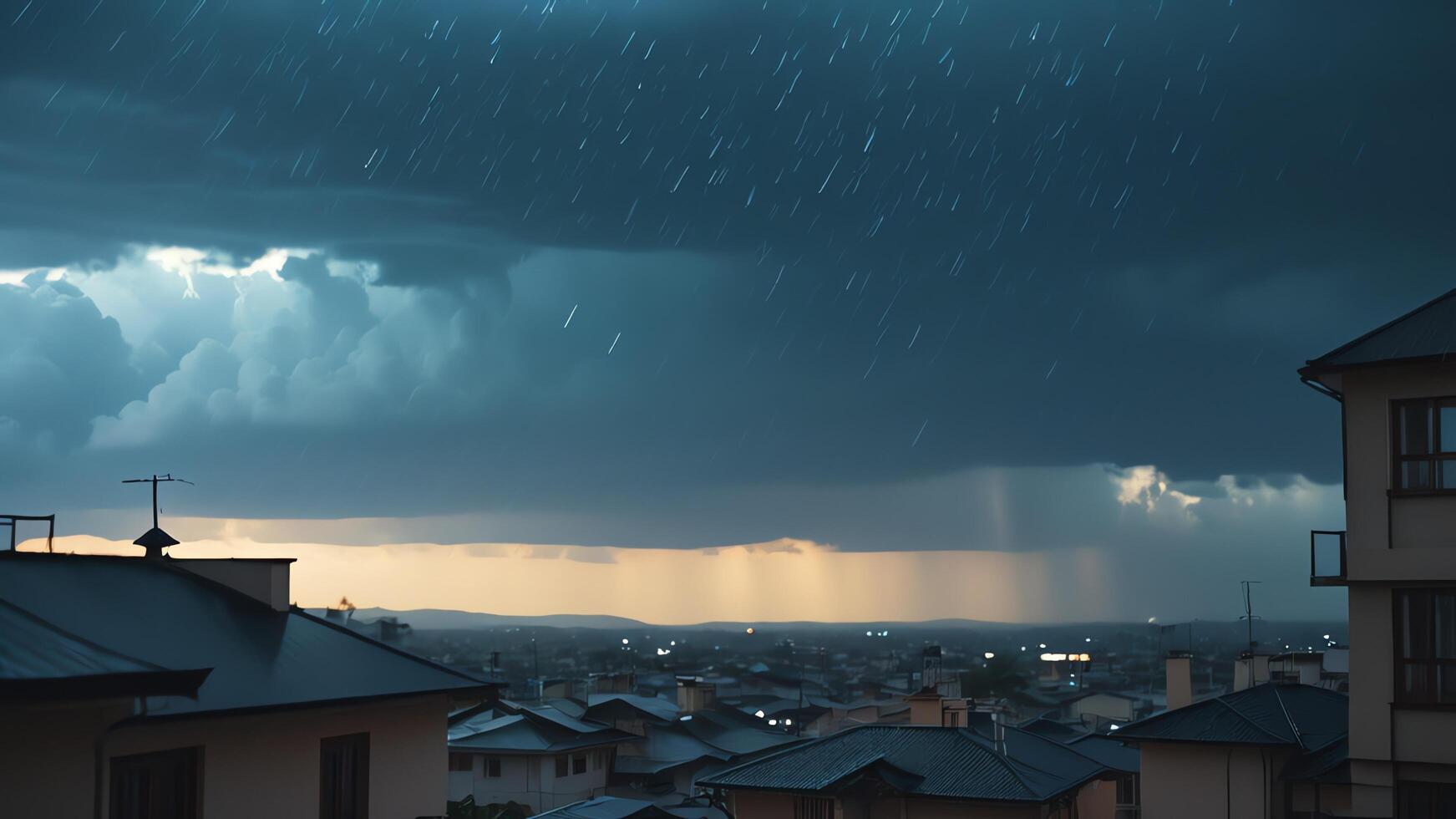 a large storm rain cloud is seen over a city photo