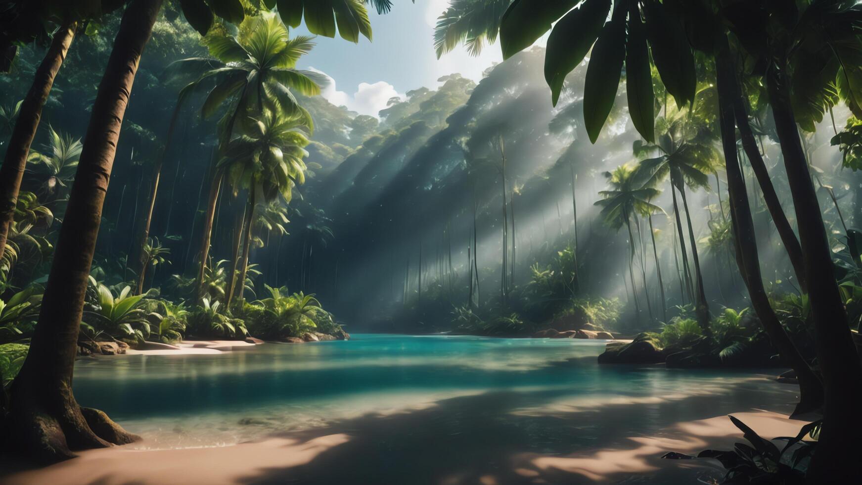 tropical forest, dense forest, river, beautiful natural landscape photo