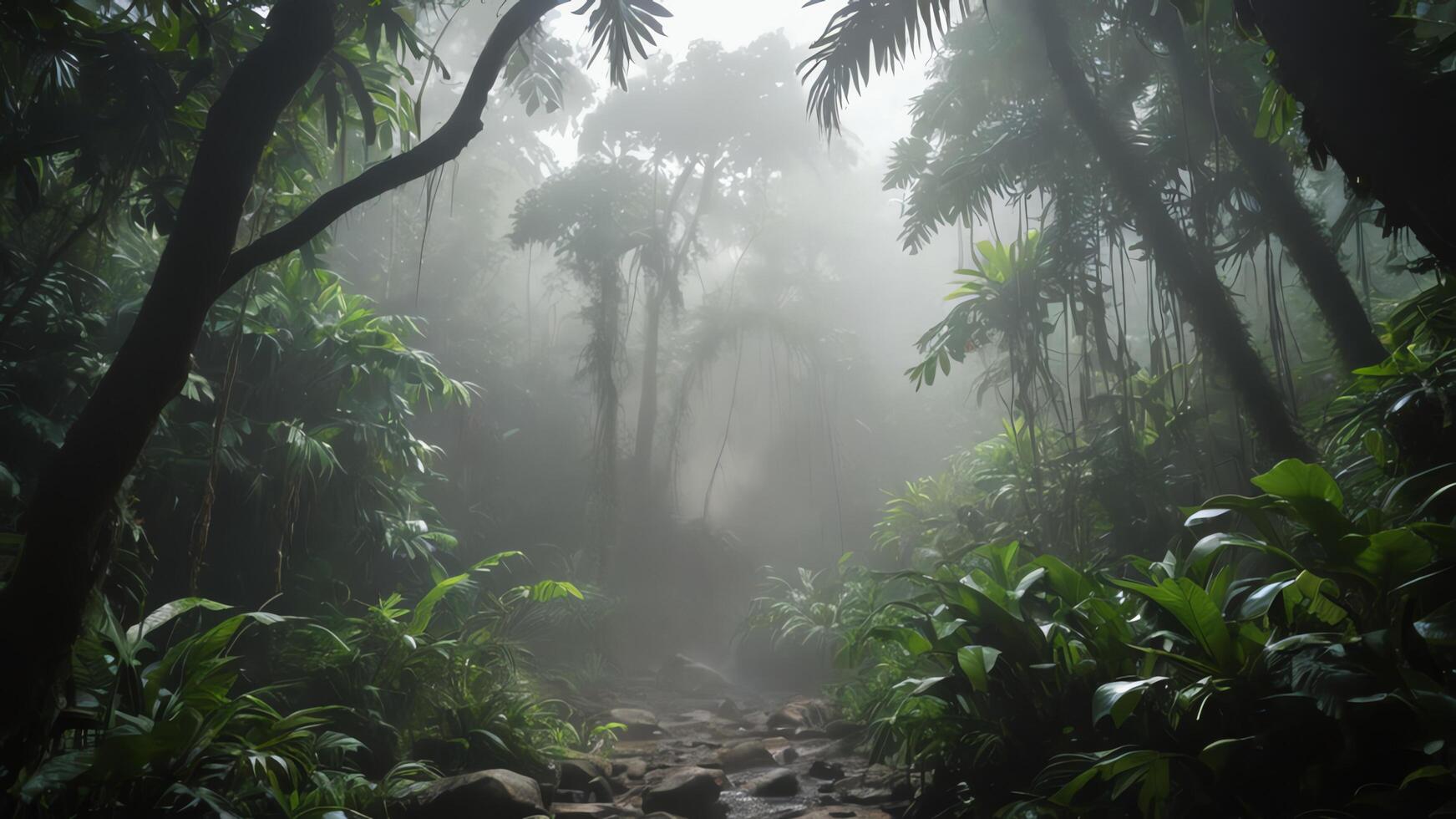 tropical forest with fog, dense forest, beautiful natural landscape photo