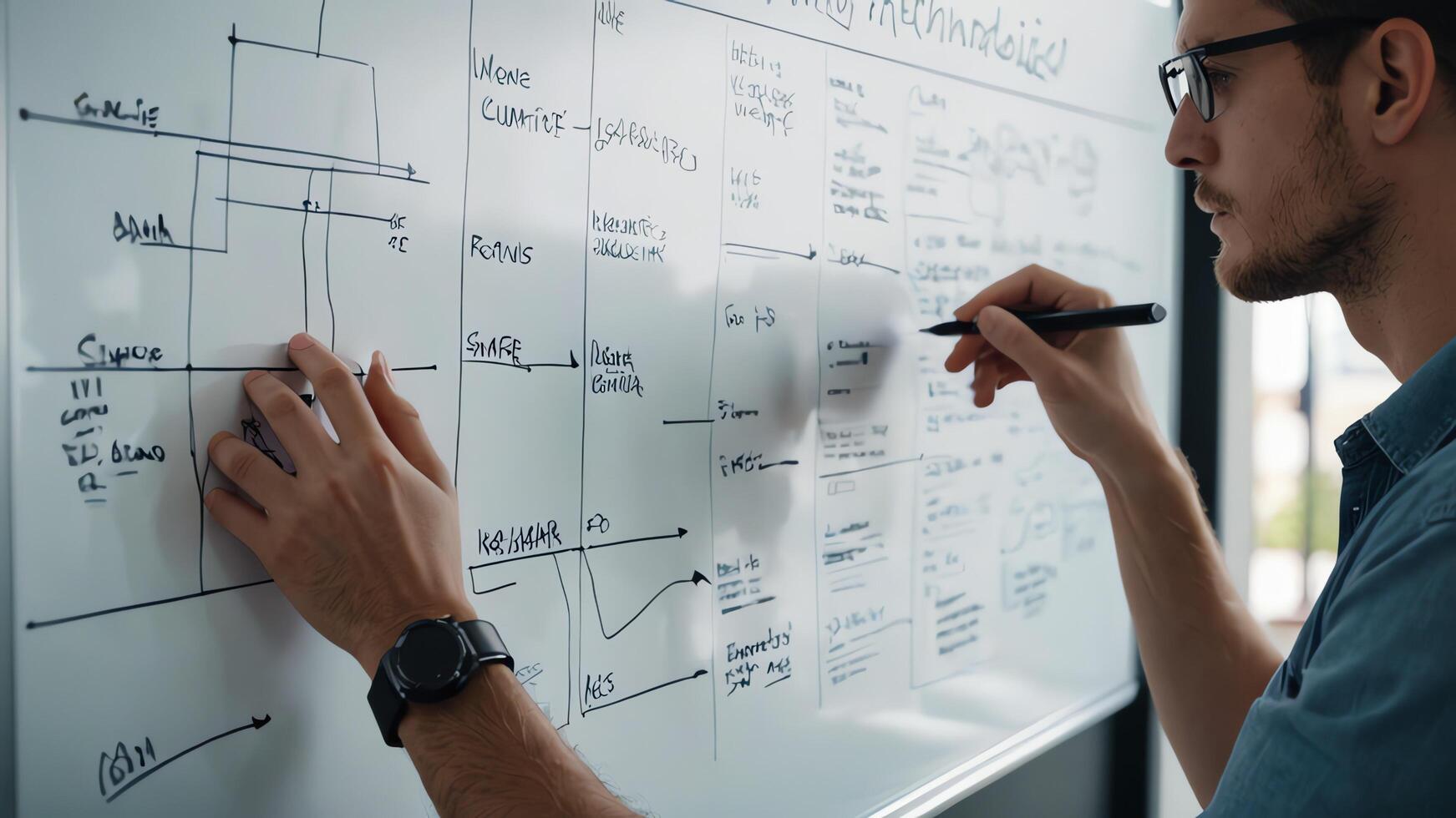 a man is writing on a whiteboard photo