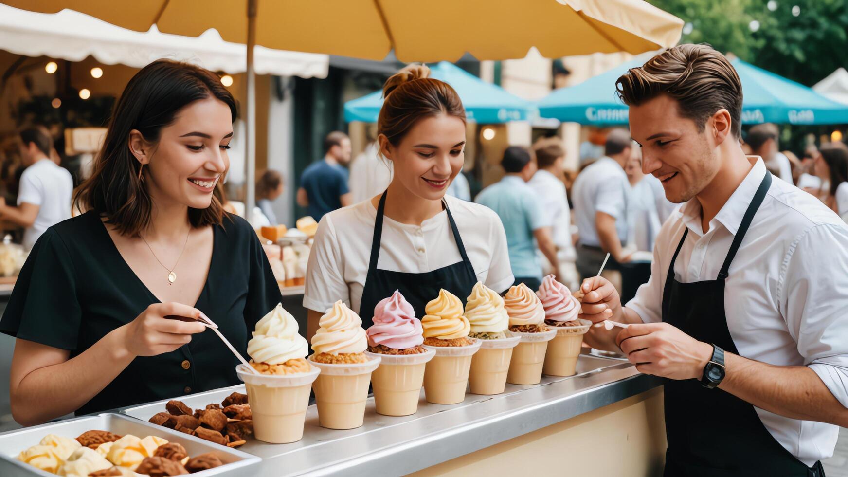 happy group people are eating ice cream photo