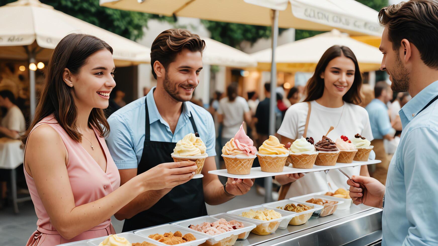 happy group people are eating ice cream photo