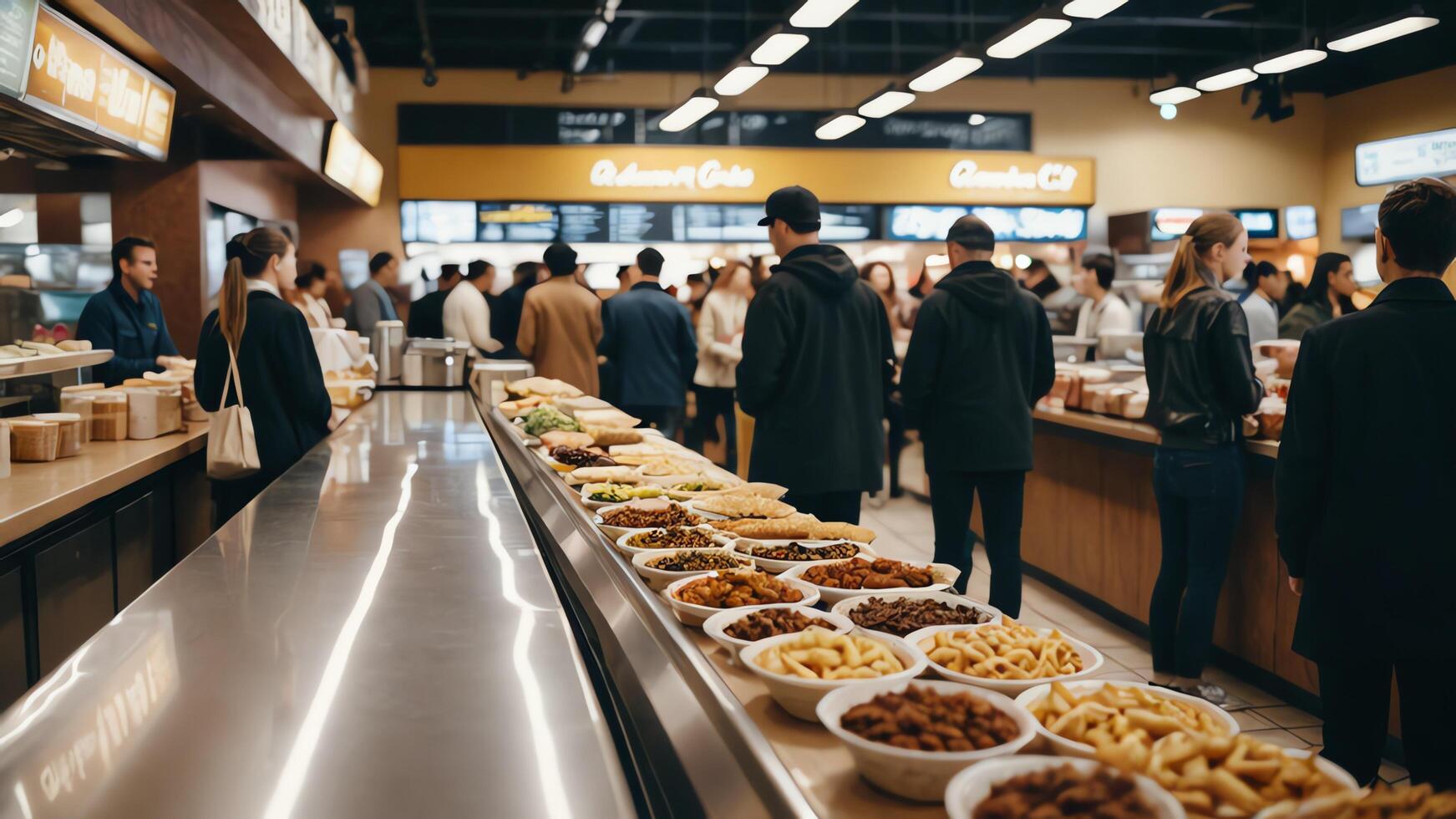people inside restaurant food, waiting queue, restaurant atmosphere photo