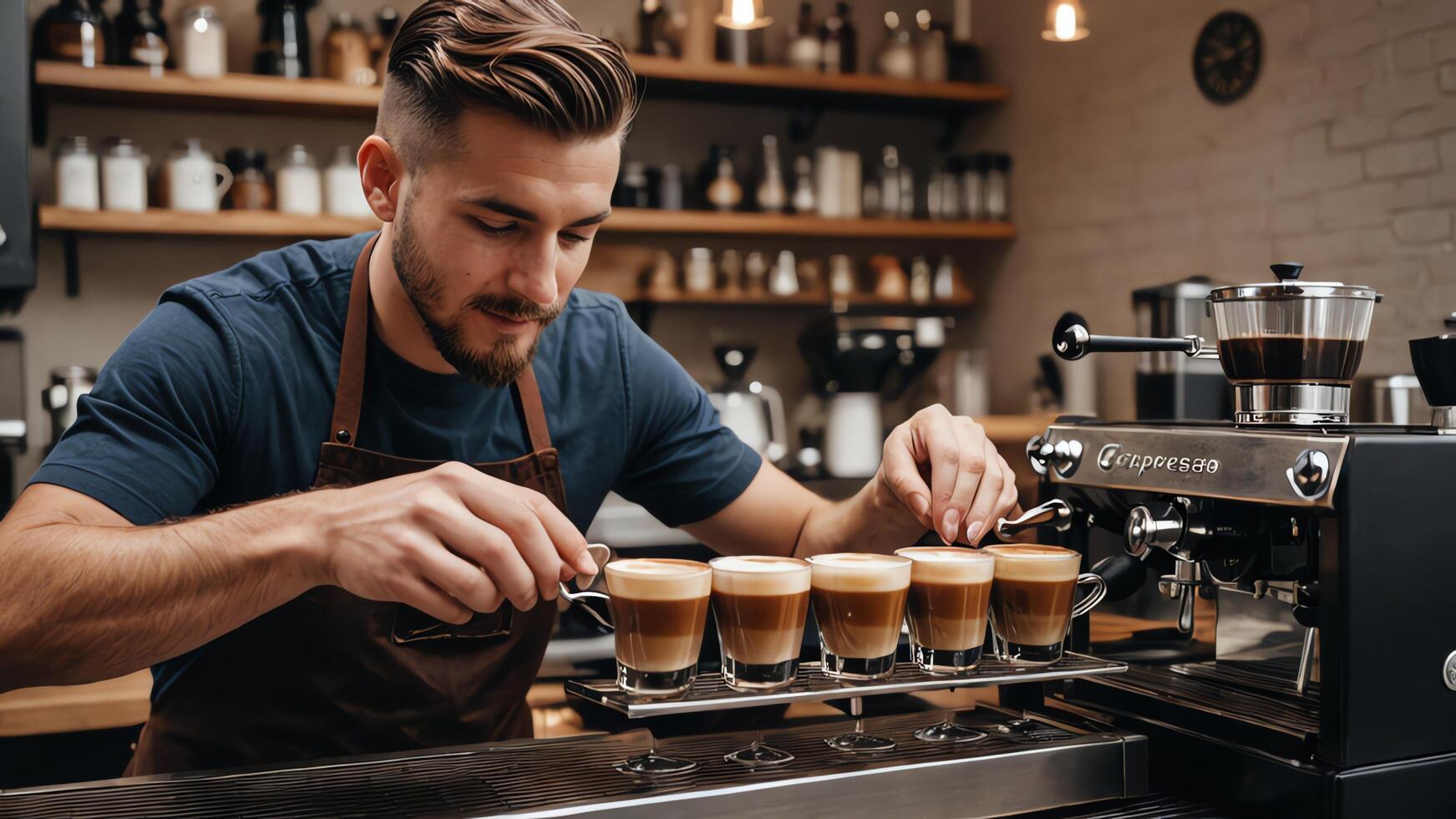 activities of baristas, cafe workers, coffee shops, coffee makers. photo