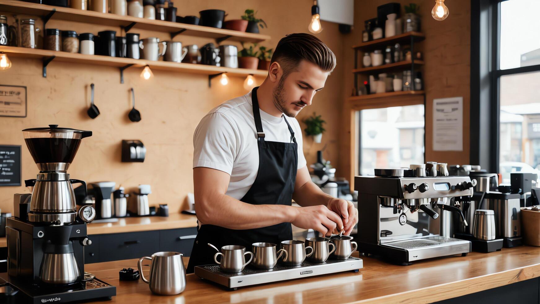 activities of baristas, cafe workers, coffee shops, coffee makers. photo
