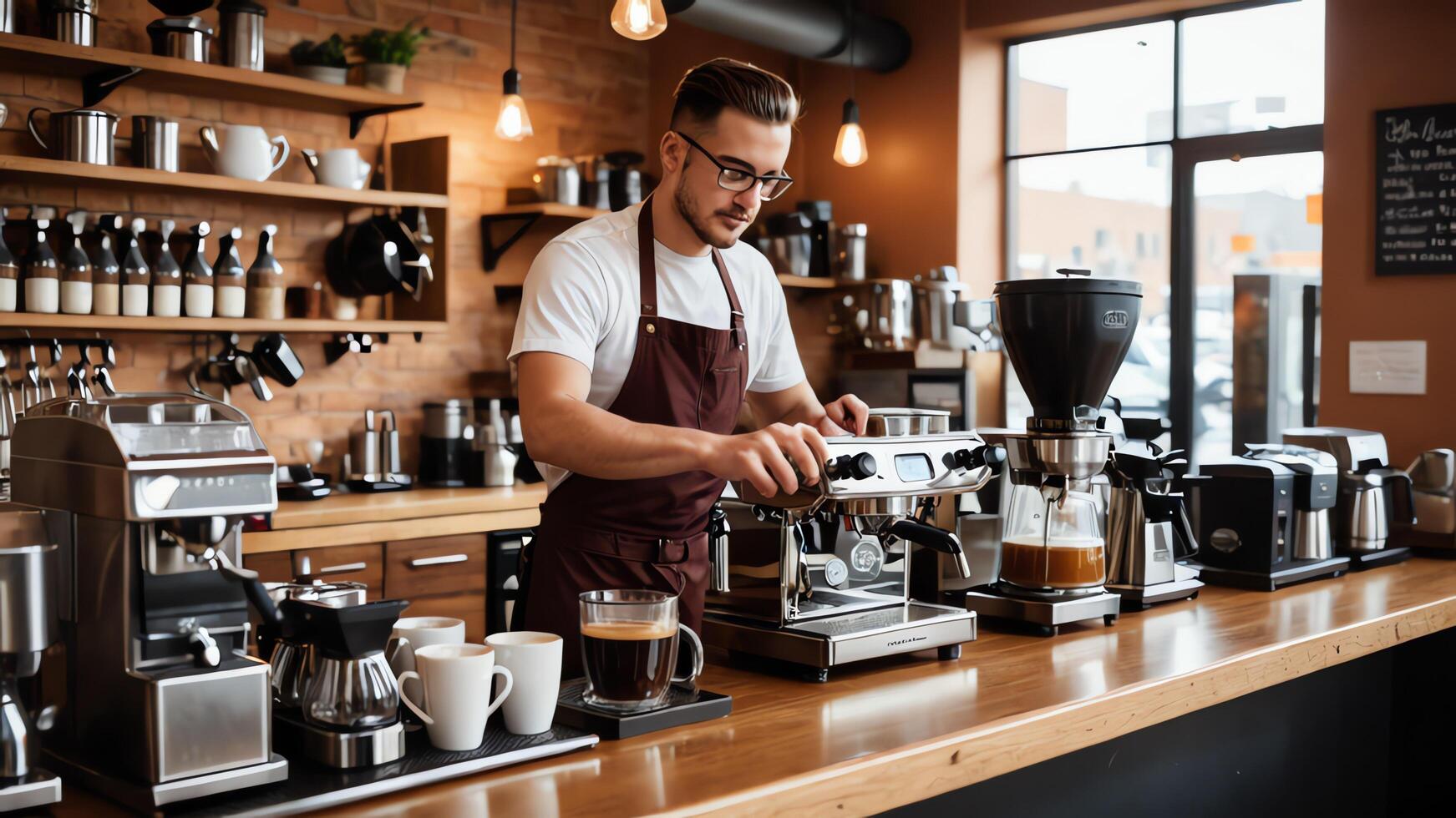 activities of baristas, cafe workers, coffee shops, coffee makers. photo