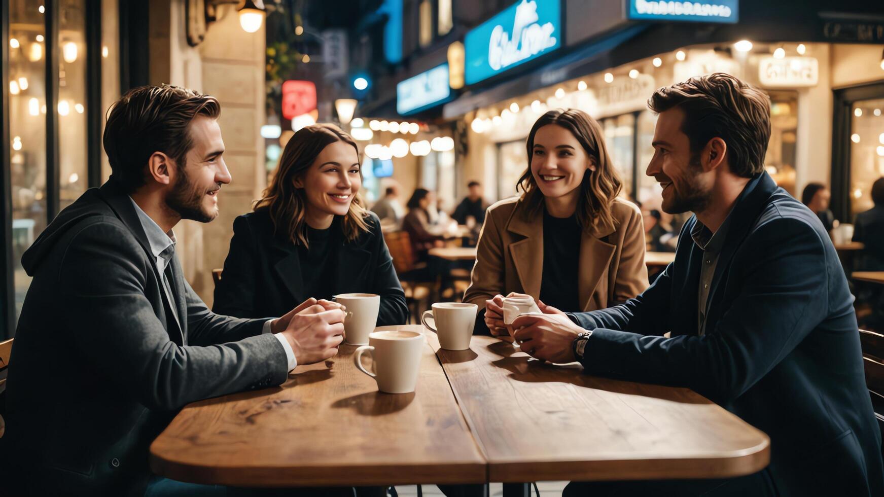 people sitting at a table in a coffee shop photo