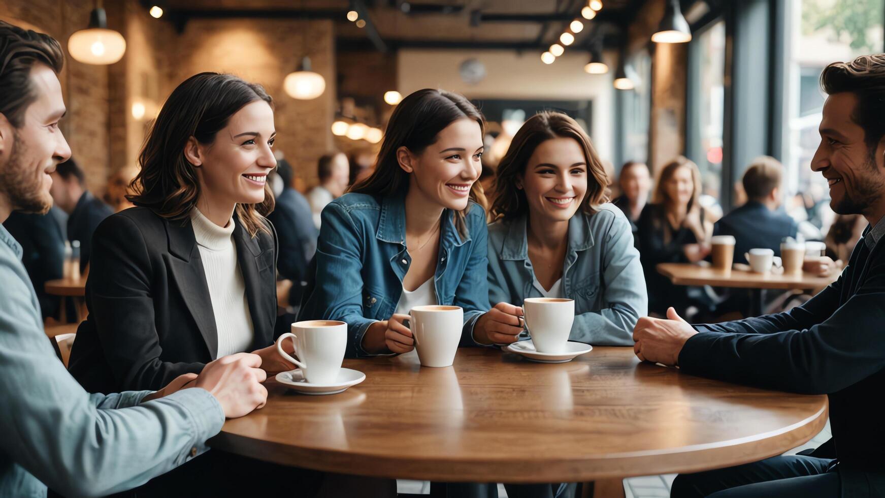 people sitting at a table in a coffee shop photo