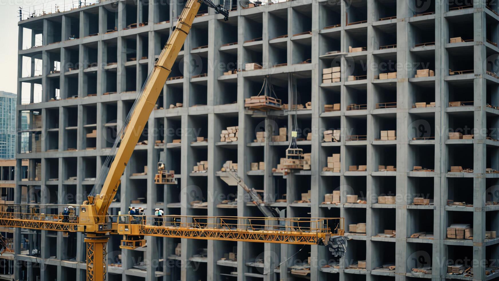 a large building under construction with a crane photo