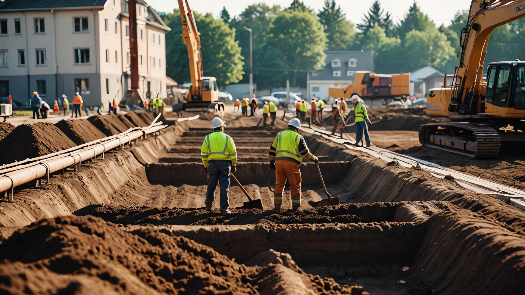 active construction heavy equipment operations, heavy work, work activities, construction projects photo