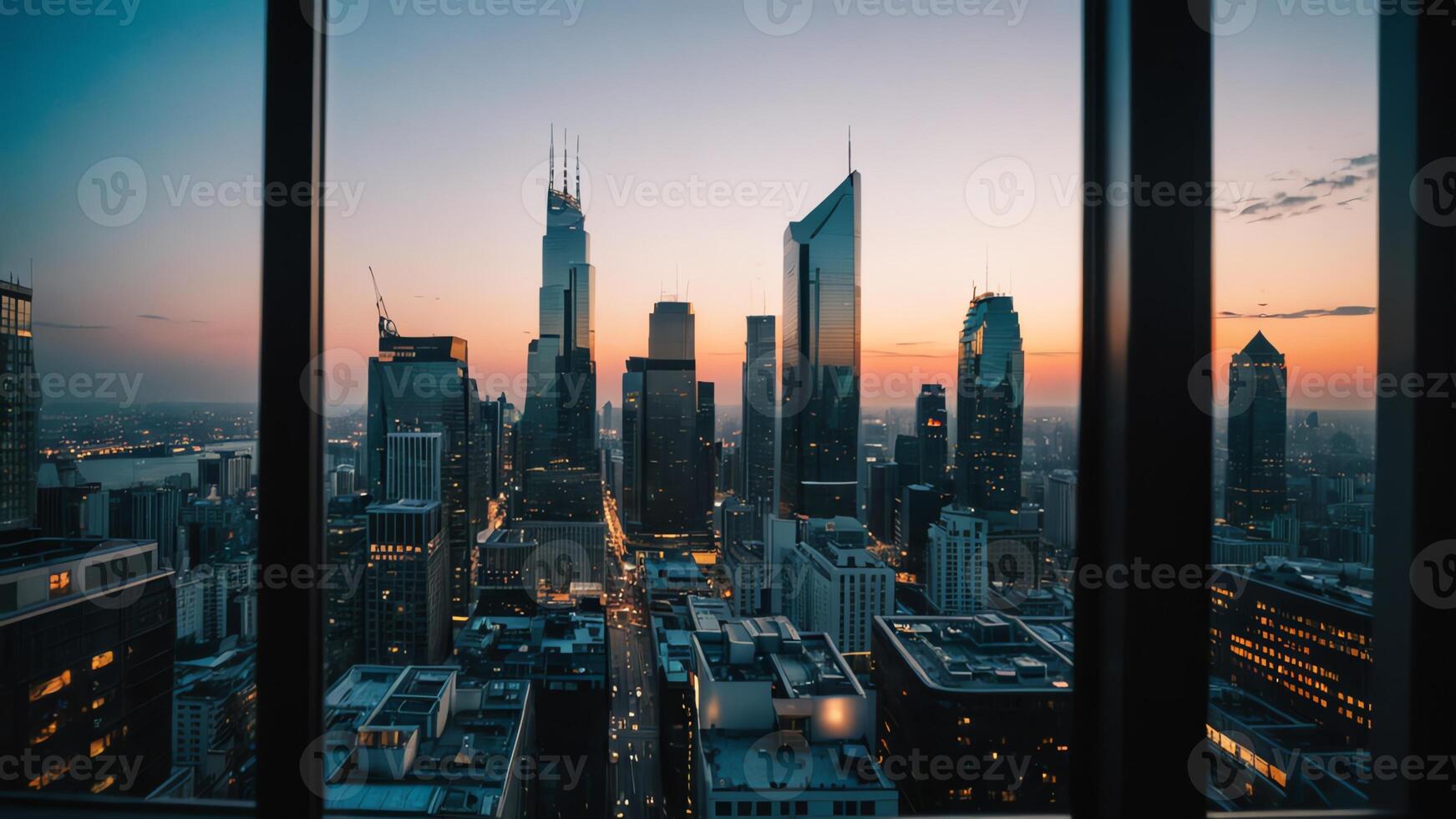 a view of the city skyline from a window photo