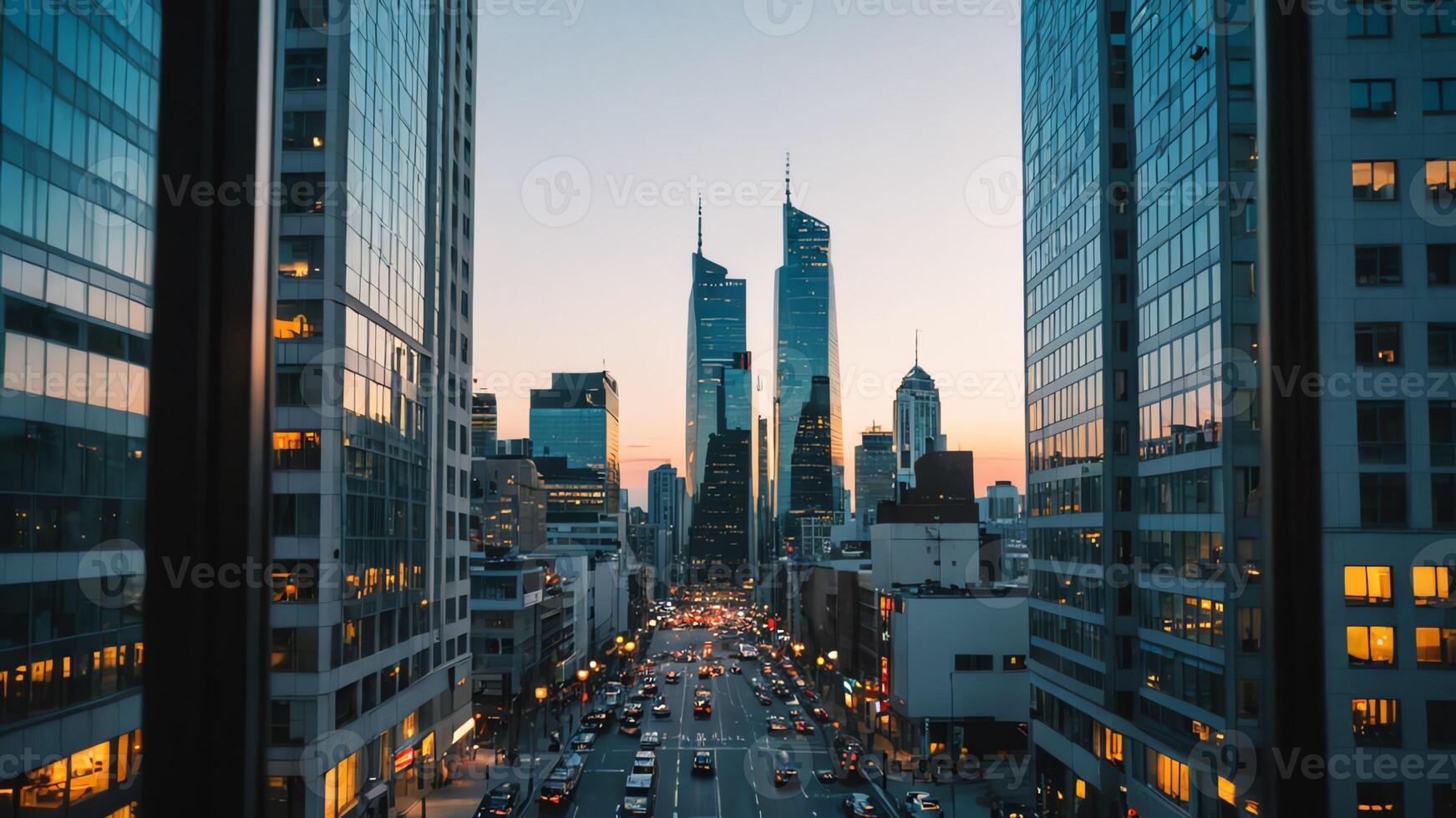 a view of the city skyline from a window photo