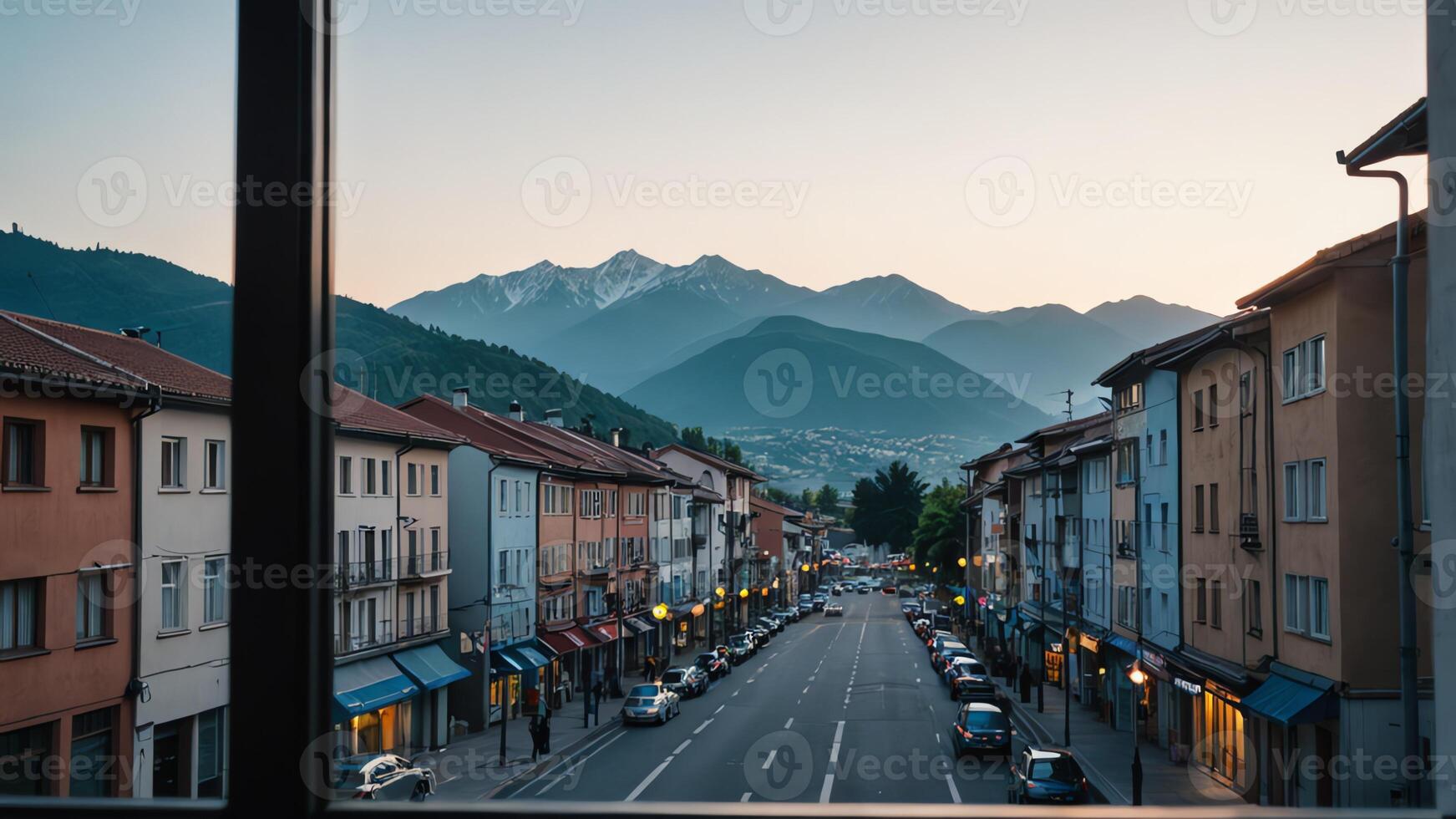 a view of the city skyline from a window photo