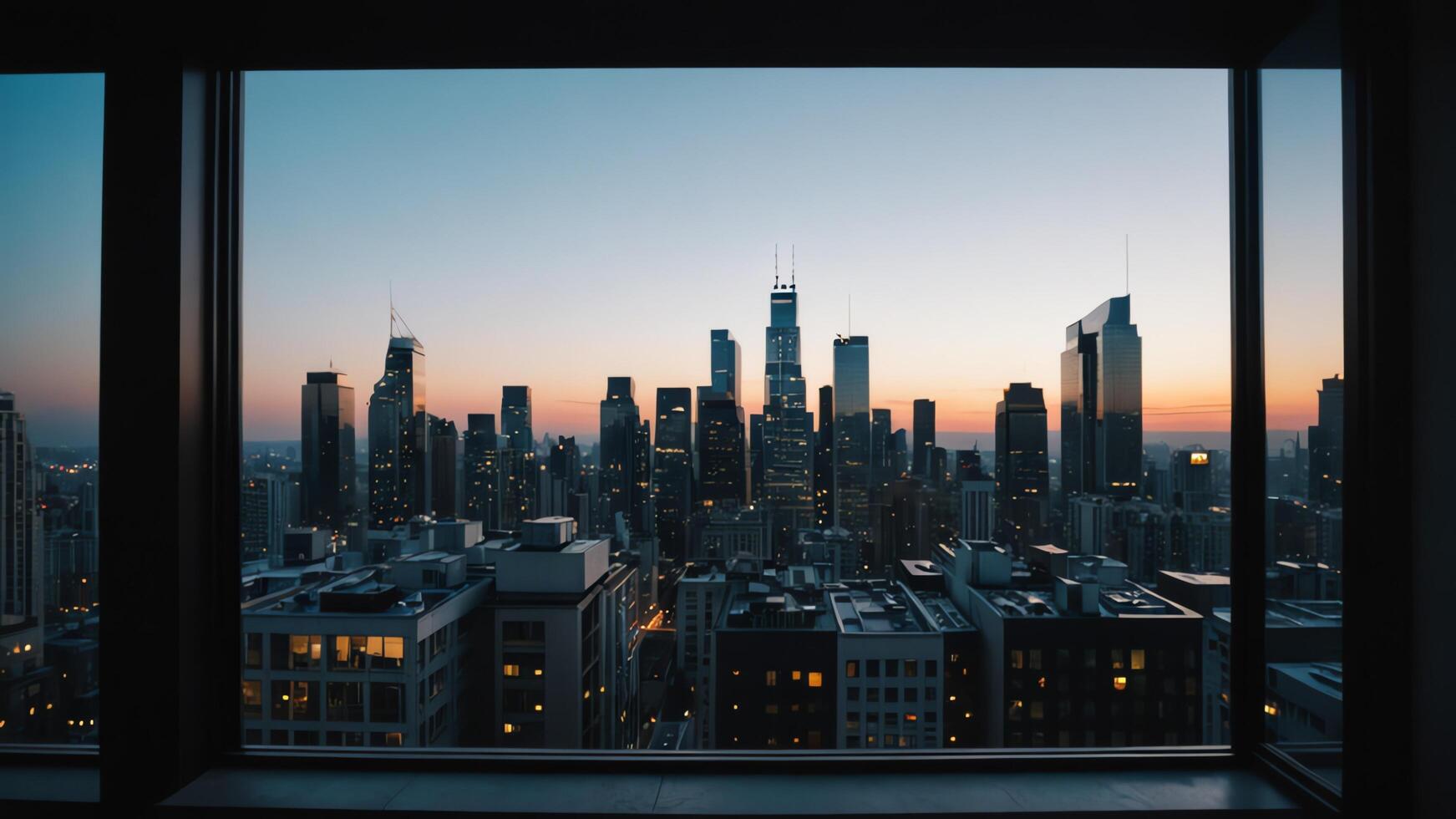 a view of the city skyline from a window photo