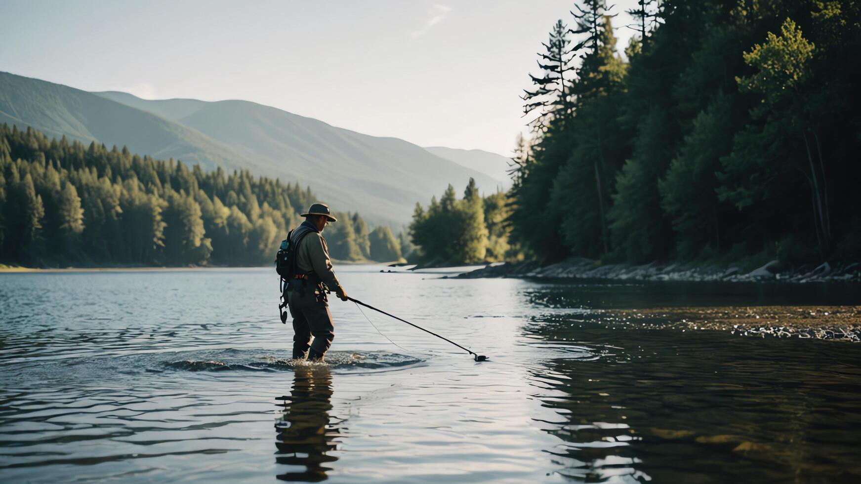 a person's activity of fishing in a lake photo
