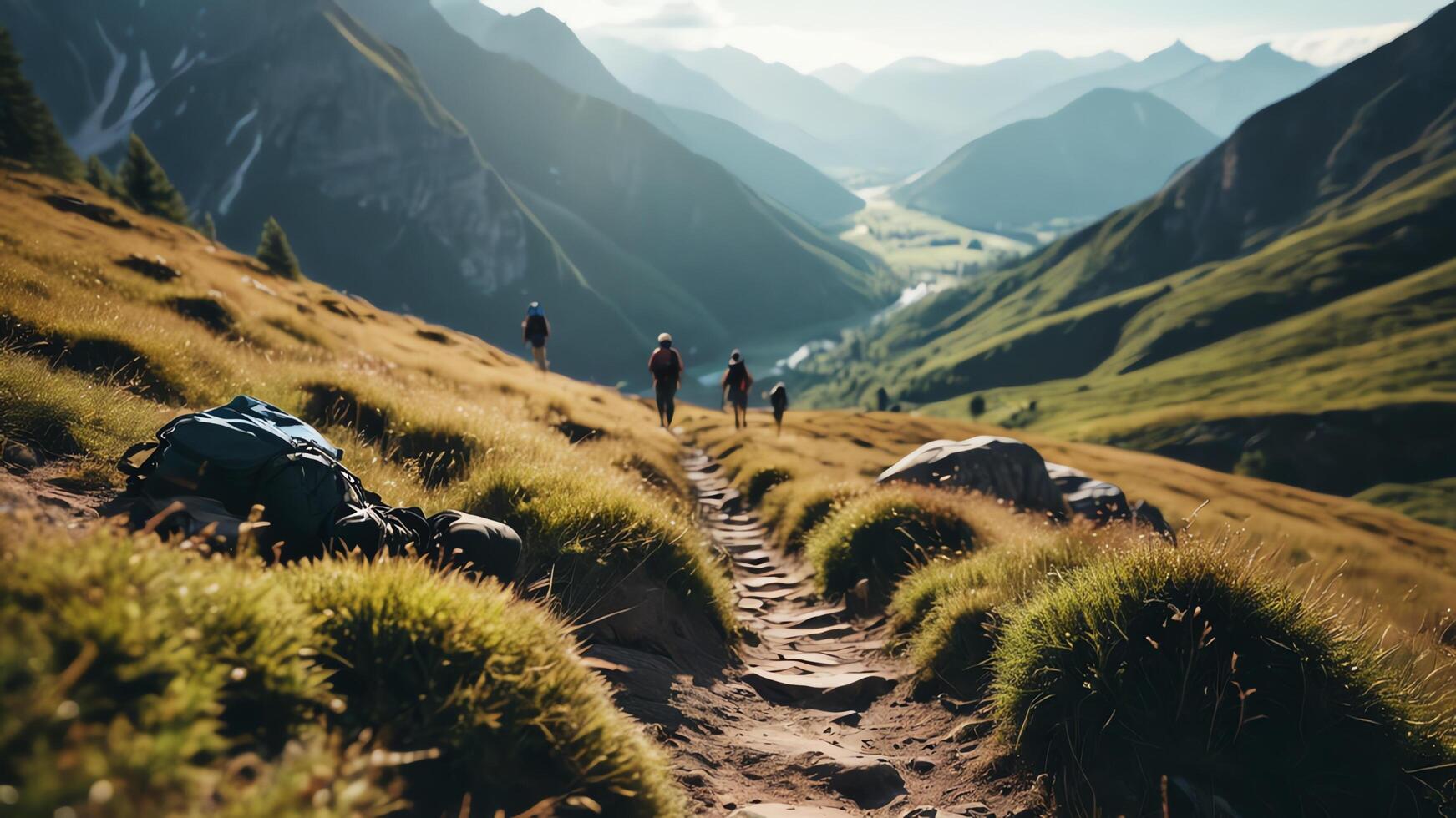 people's journey hiking a mountain, mountain hiking, beautiful mountain hiking landscape photo