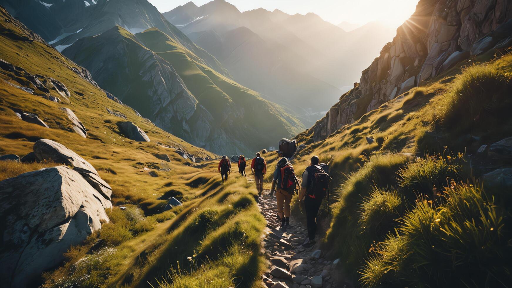 people's journey hiking a mountain, mountain hiking, beautiful mountain hiking landscape photo