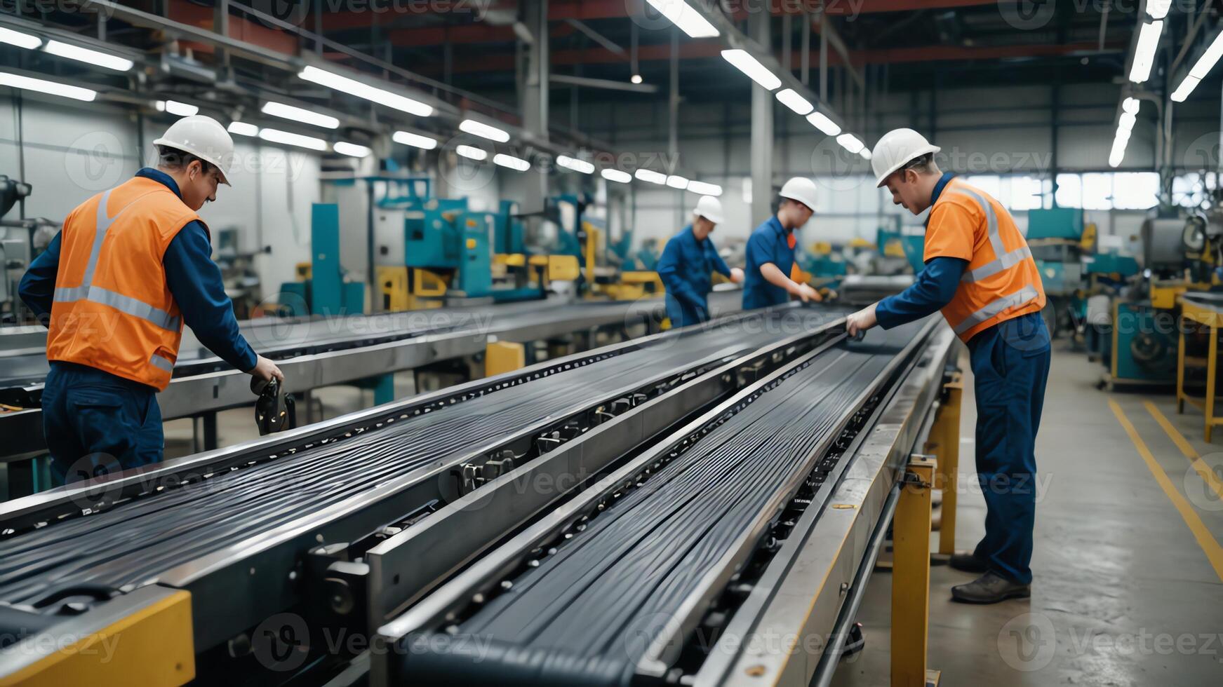 workers at an assembly line in a factory photo