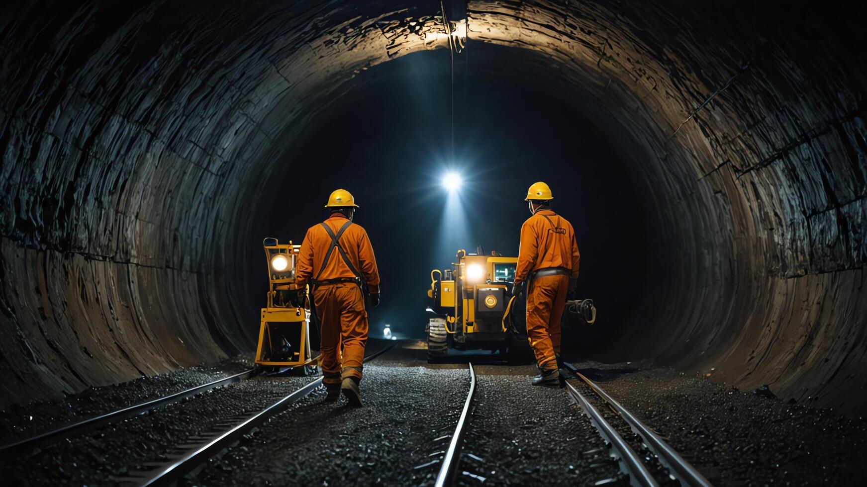 a group of mine workers, mining activity in a tunnel photo