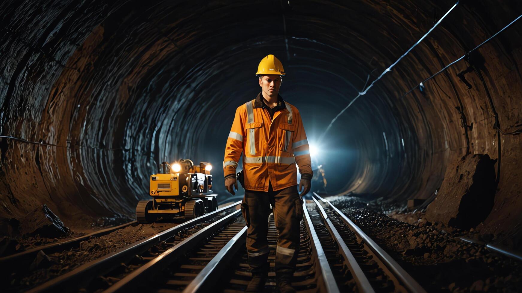 a group of mine workers, mining activity in a tunnel photo