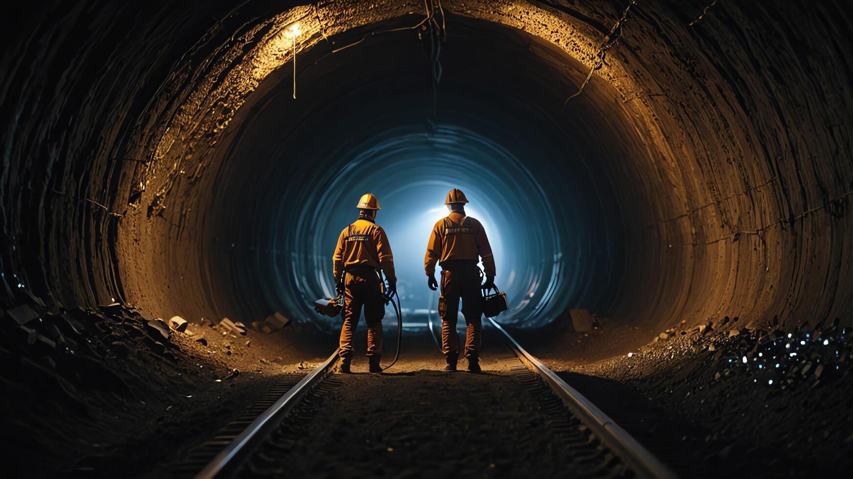 a group of mine workers, mining activity in a tunnel photo