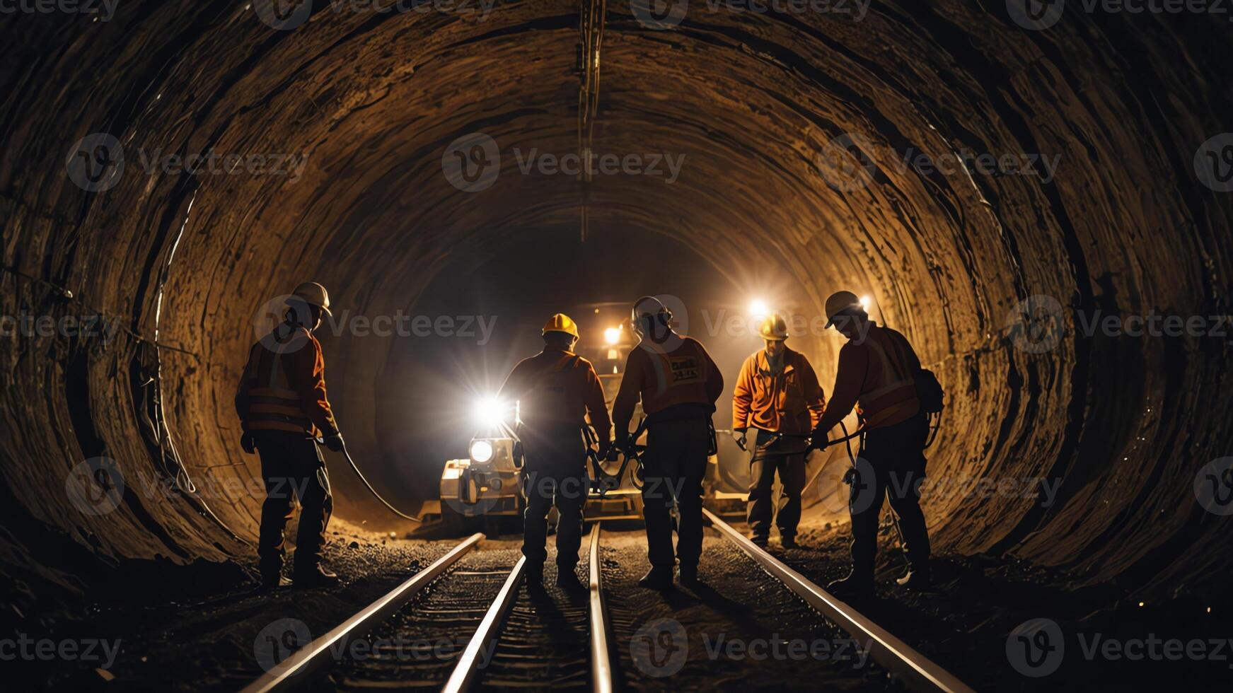 a group of mine workers, mining activity in a tunnel photo
