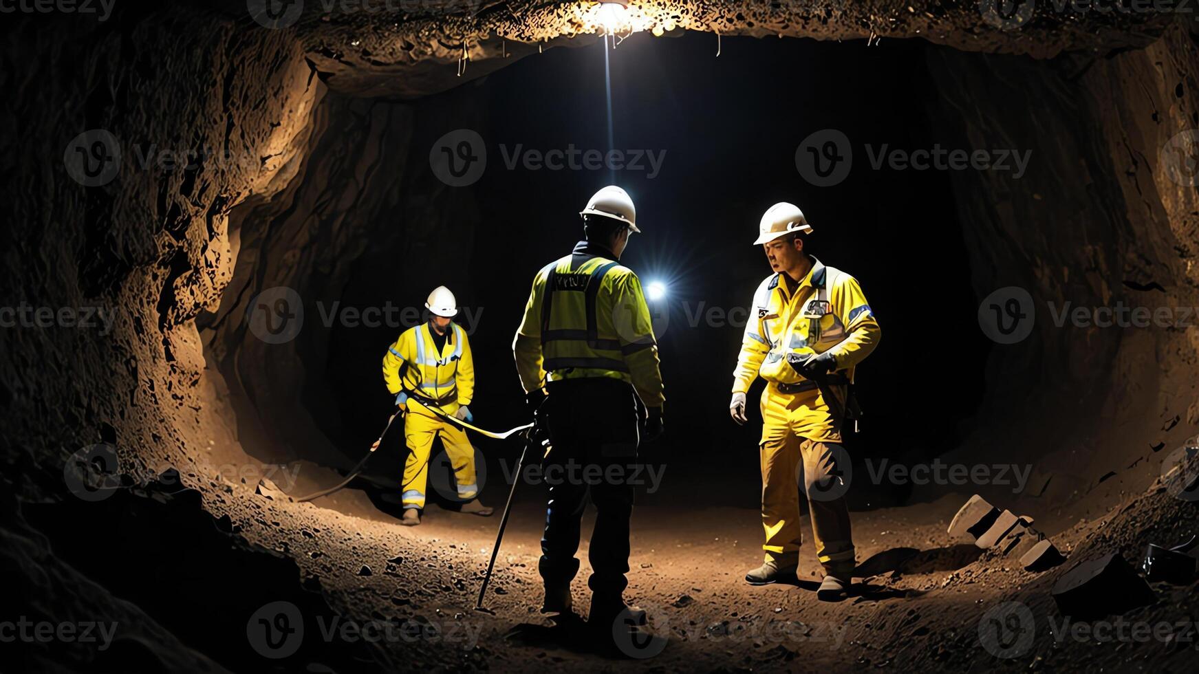a group of mine workers, mining activity in a tunnel photo