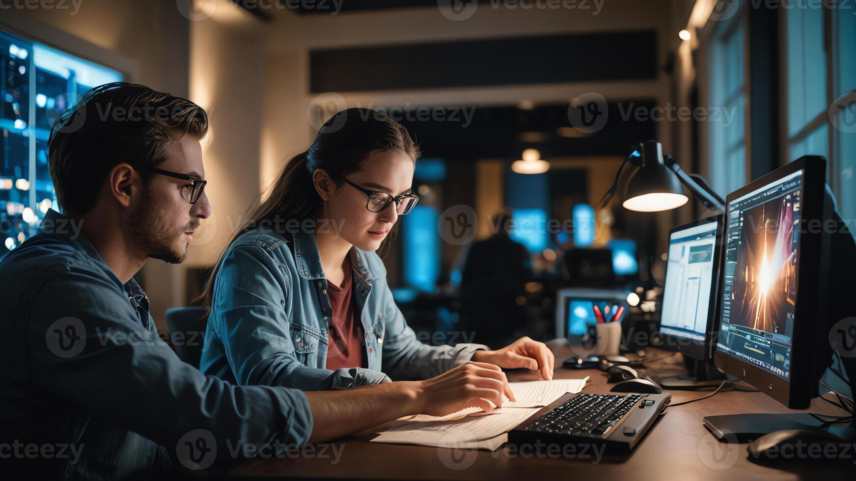 men working on computers in an office photo