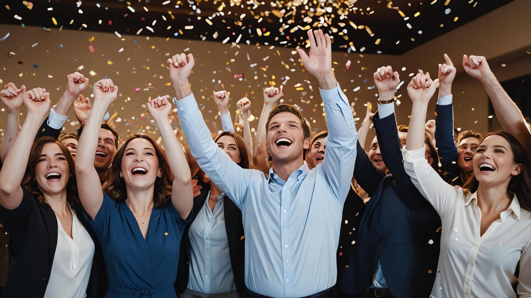 business people celebrating at a conference photo