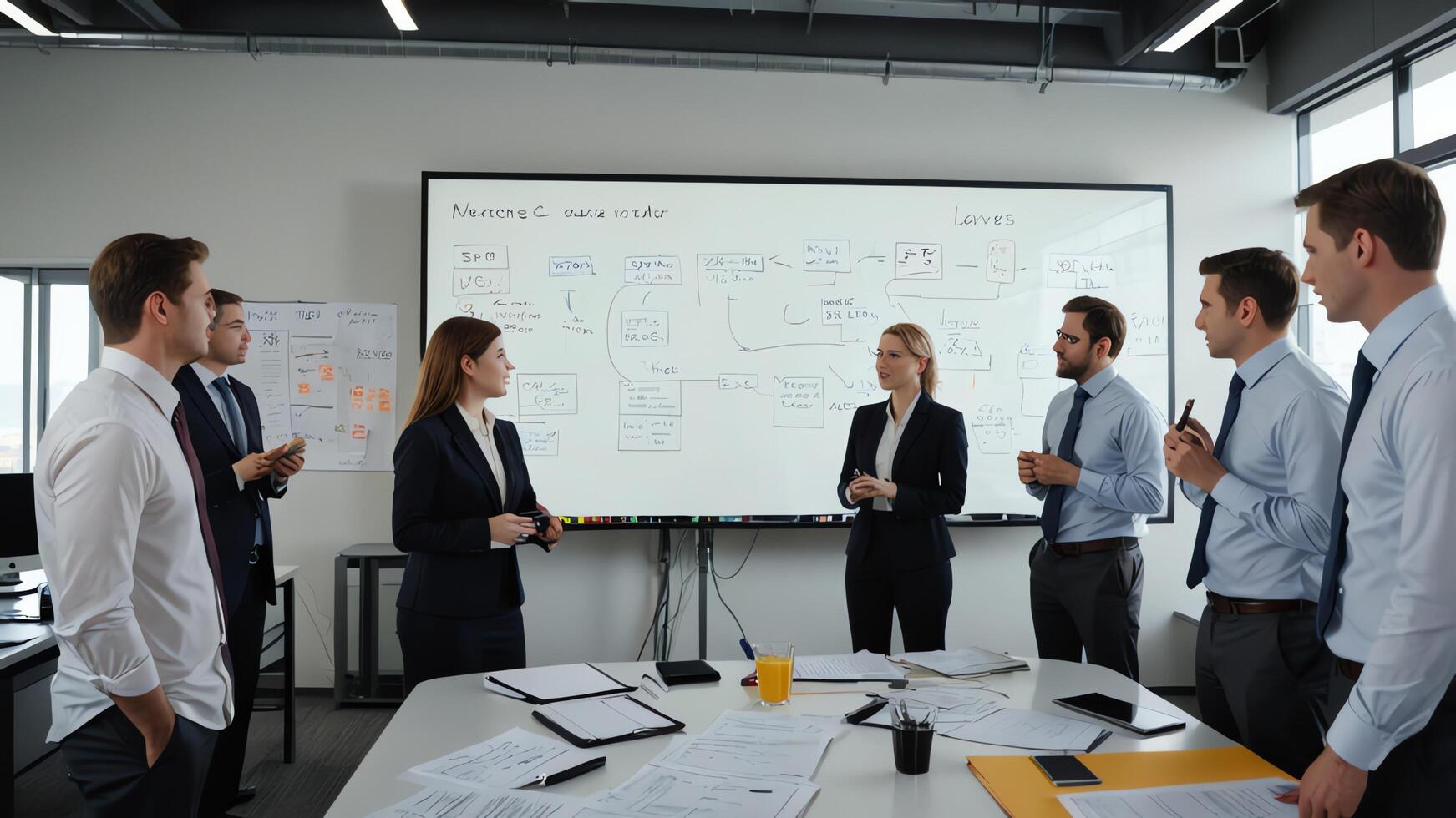 a group of business people in a meeting room photo