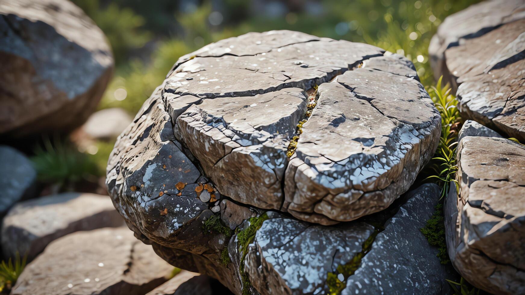 a rock ball sitting on top of some rocks photo