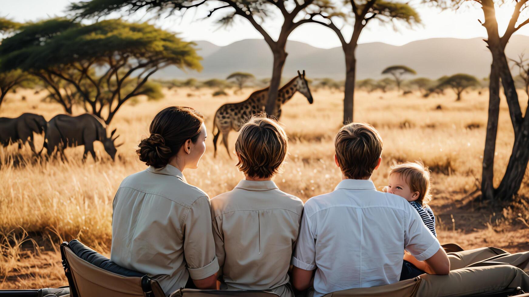 family enjoying the natural view of the savanna photo