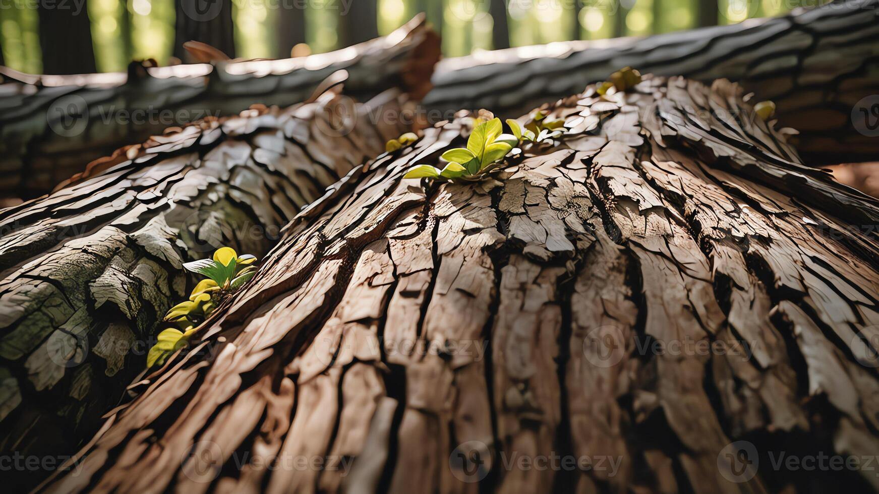 a close up of a tree trunk with sun shining through photo