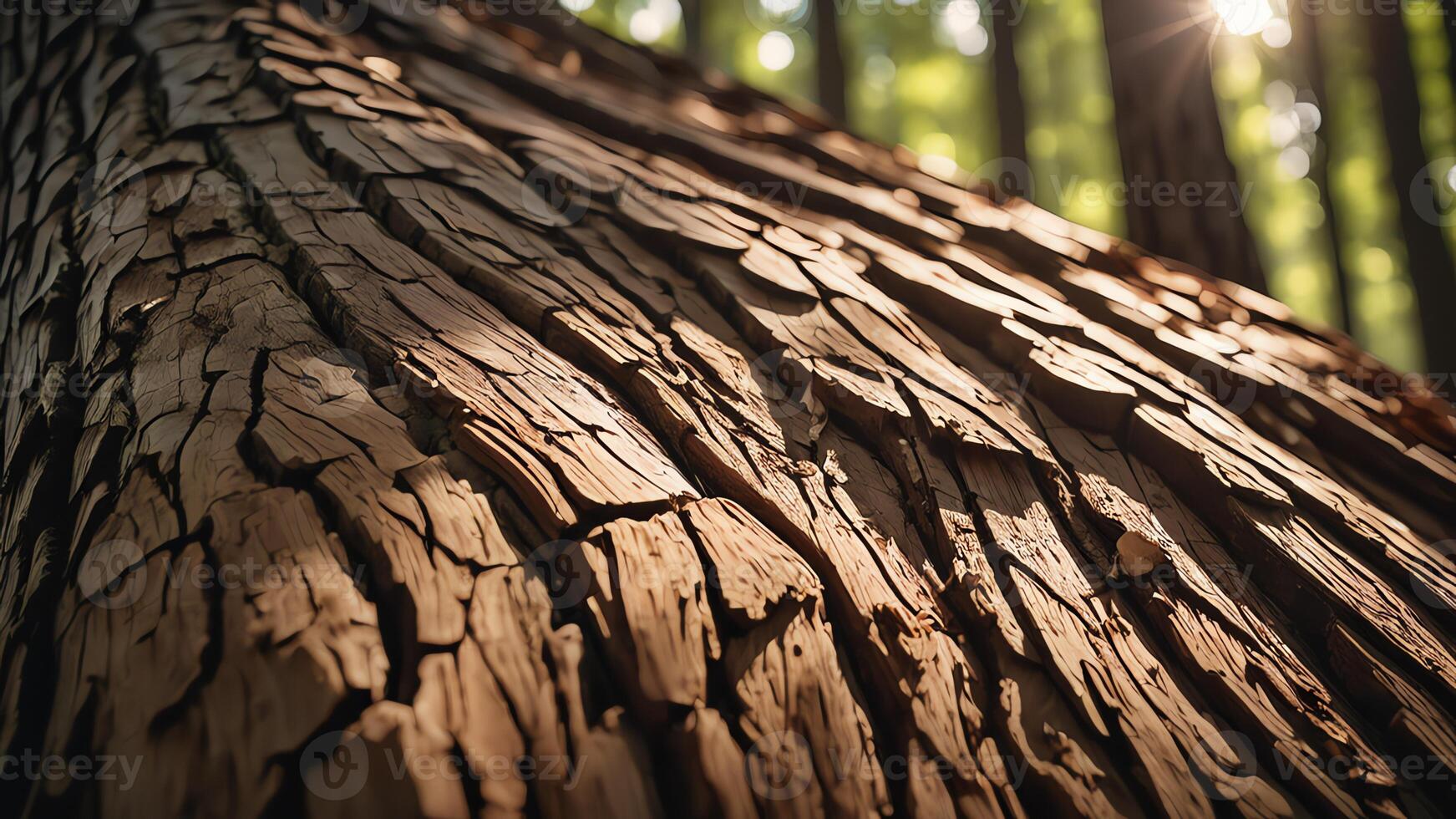 a close up of a tree trunk with sun shining through photo