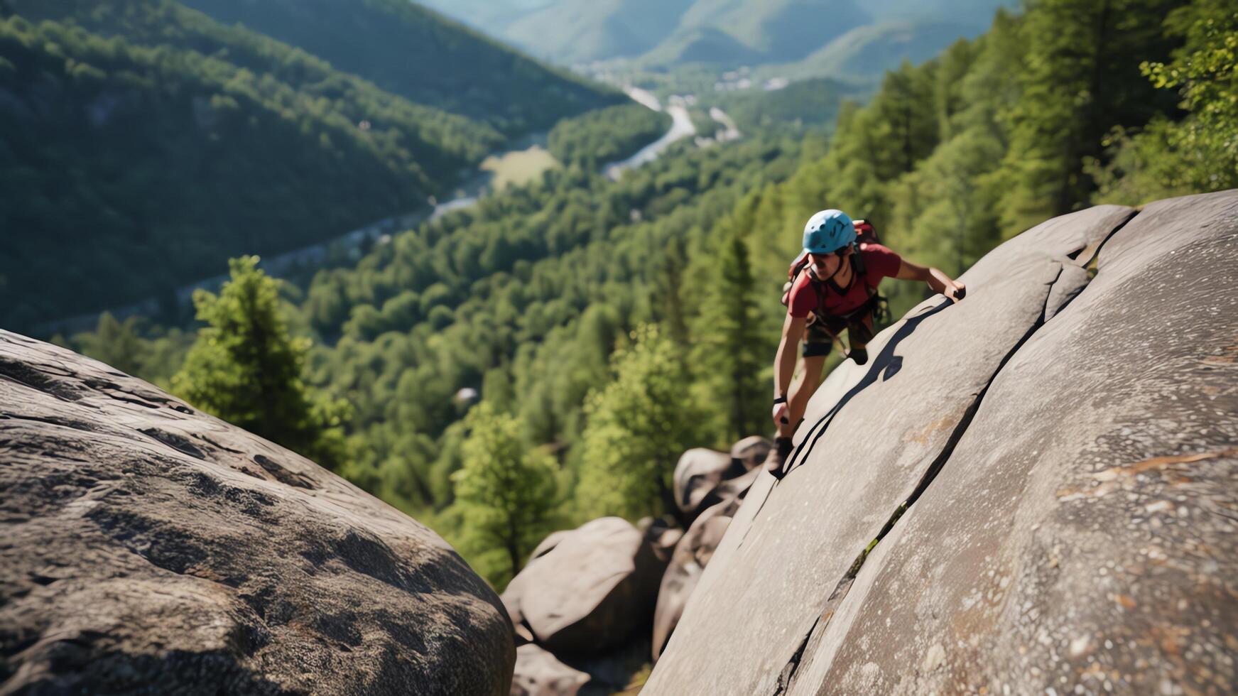 rock climber is climbing a cliff photo