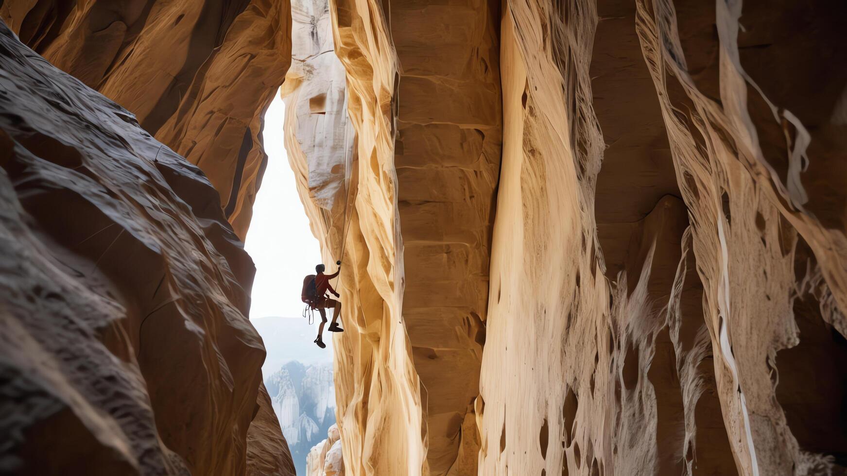 rock climber is climbing a cliff photo