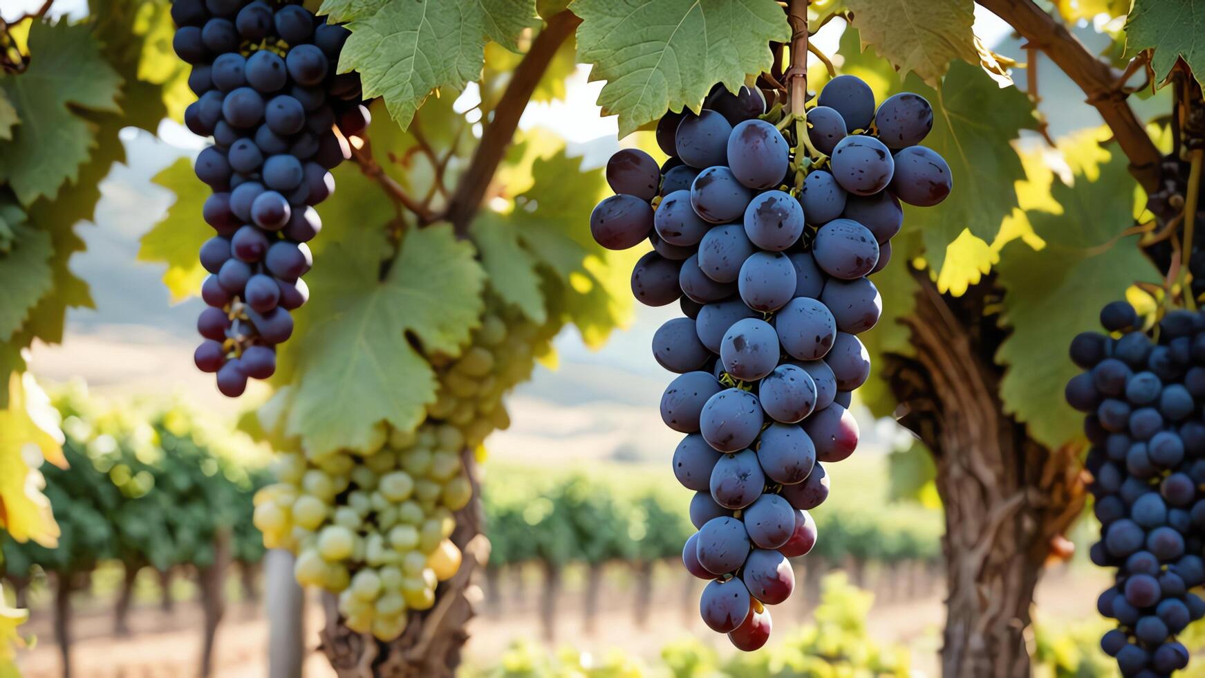 grapes hanging from the vine in a vineyard photo