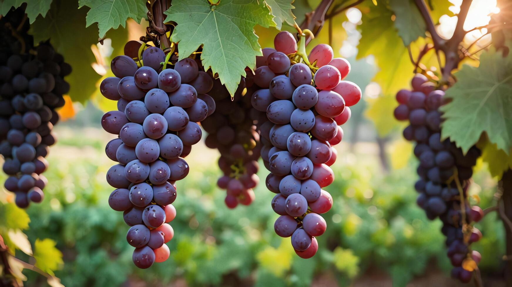 grapes hanging from the vine in a vineyard photo