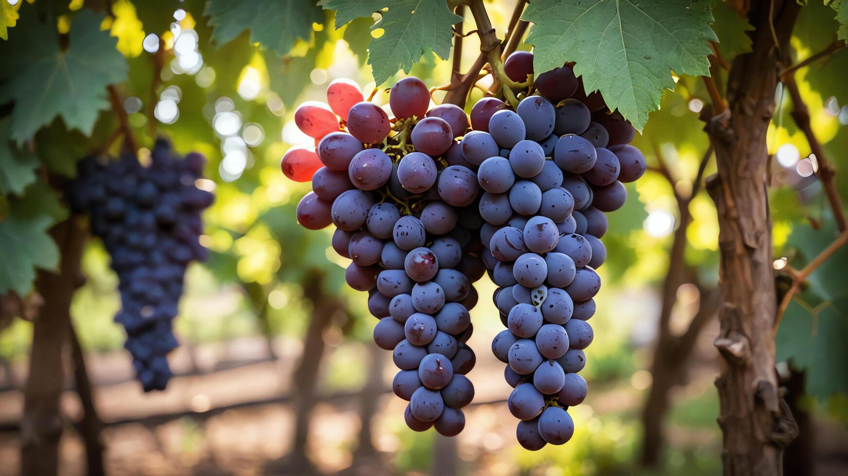 grapes hanging from the vine in a vineyard photo