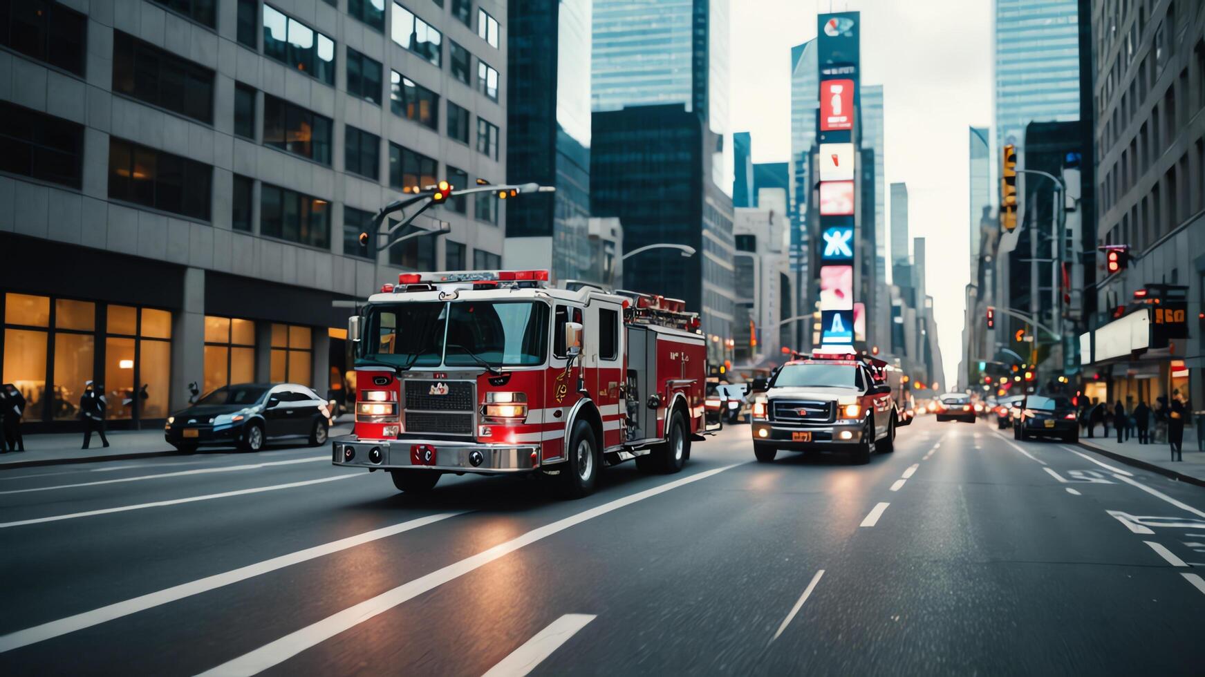 fire truck on the street with flames coming out of the back photo