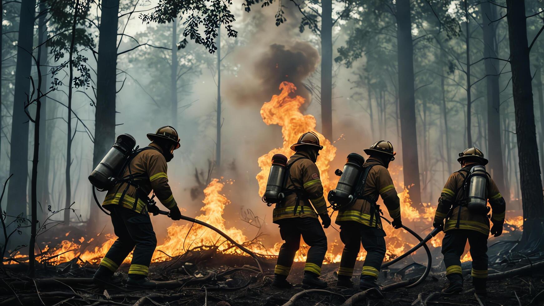 firefighting activities, the atmosphere of firefighters putting out fires photo