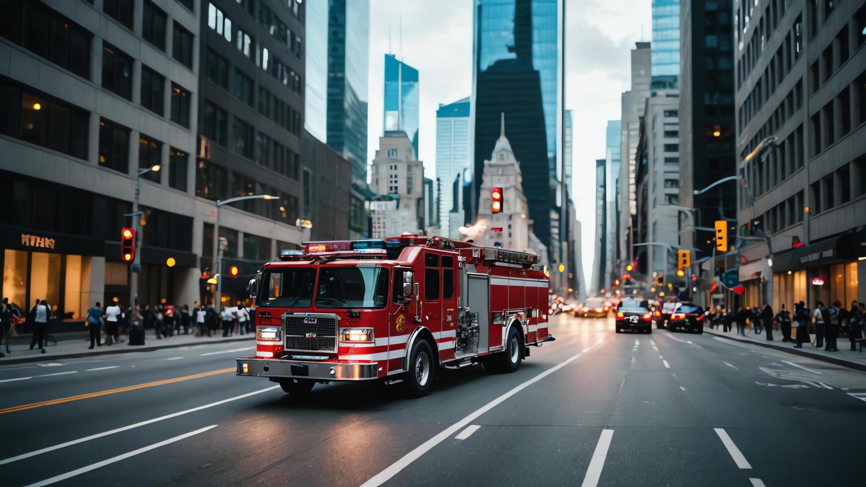 fire truck on the street with flames coming out of the back photo